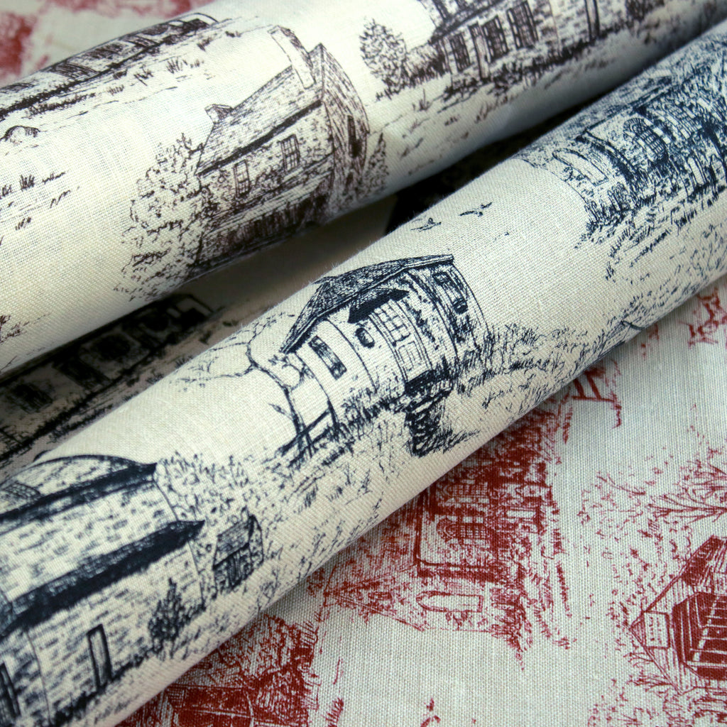 Chester County Toile - Linen Fabric by the YARD